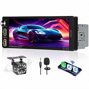 Автомагнітола Bluetooth 1DIN Бездротовий CarPlay та Android Car, 6.9-дюймовий HD сенсорний екран, Mirror Link/FM/AM/RDS радіо/Bluetooth Hands-Free Call/Type C/Мікрофон з камерою заднього виду - Фото 1