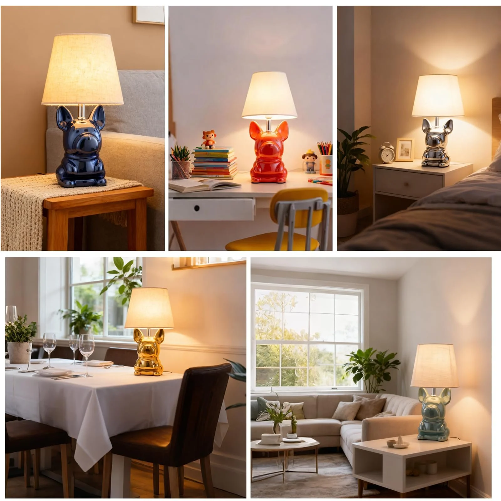 Настільна лампа Ceramic Puppy Linen Fabric Shade Pink, фото №2