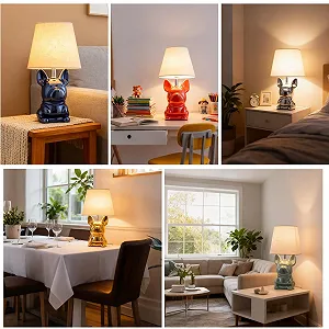 Настільна лампа Ceramic Puppy Linen Fabric Shade Pink synthetic.ua - Фото 1