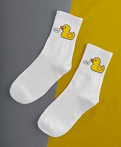 Мужские молодежные носки высокие демисезонные белые Уточка 40 - 45 размер - Фото 1