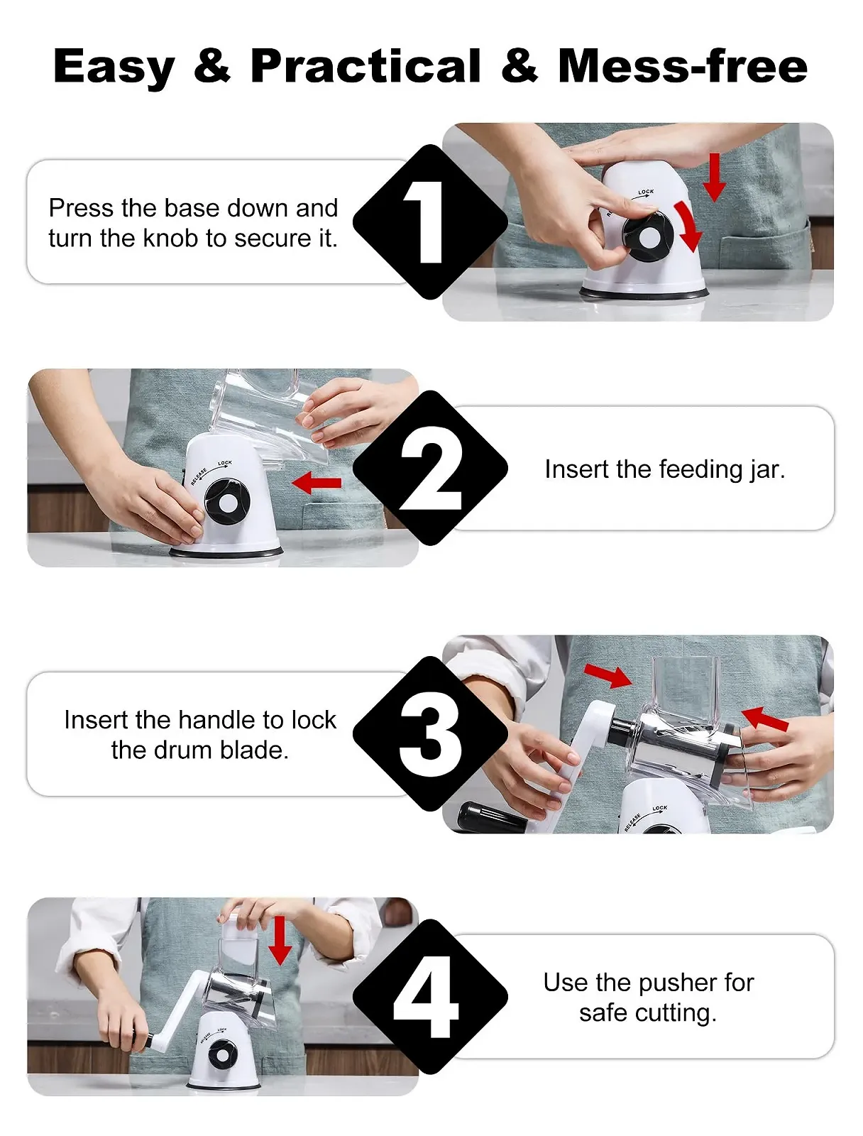 Тертка GDL з ручкою, Овочерізка з 3 змінними барабанними лезами, фото №8