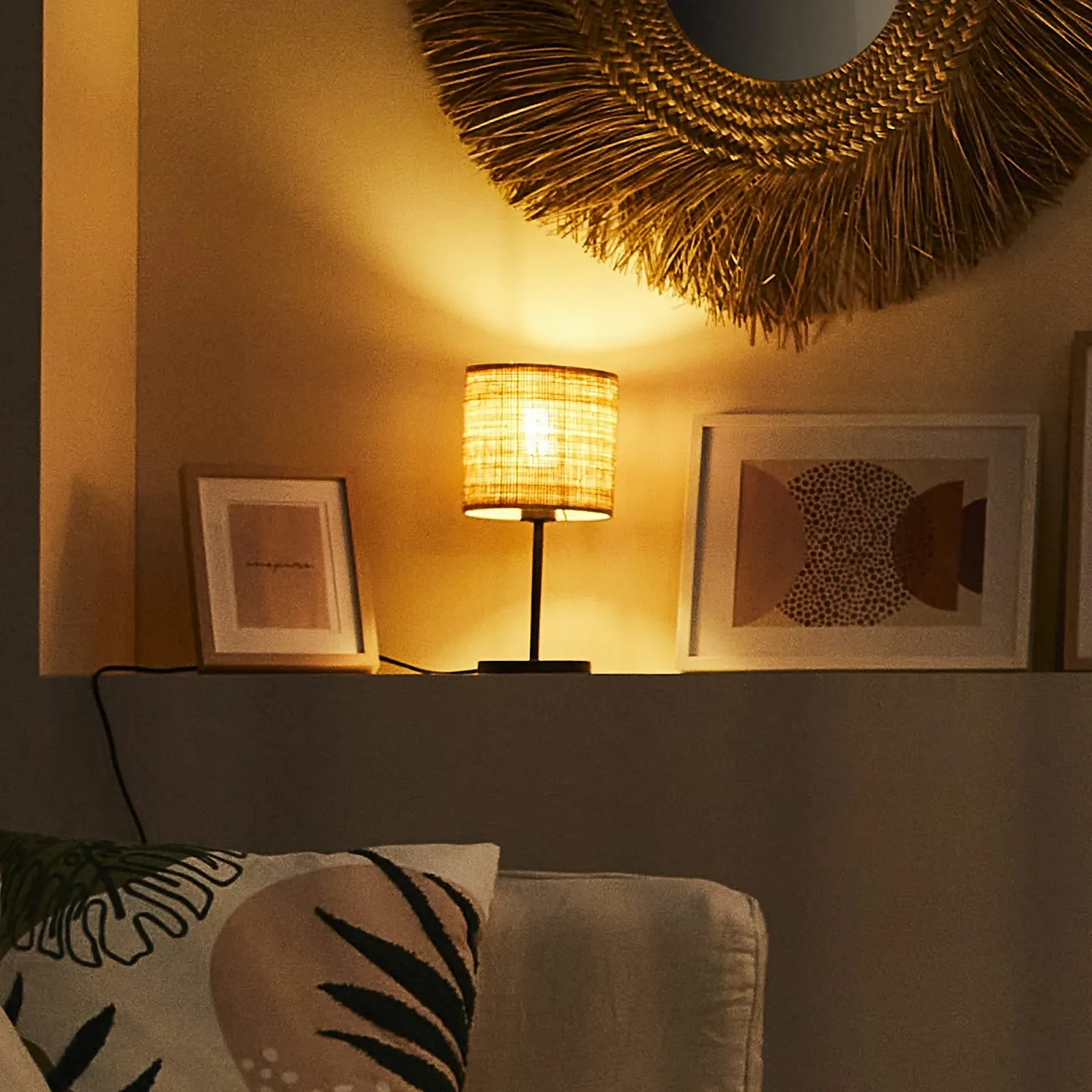 Настільна лампа INSPIRE CARVI 1 x E27 макс. 40 Вт В. 36 см Рафія Метал Чорний Бохо, фото №5