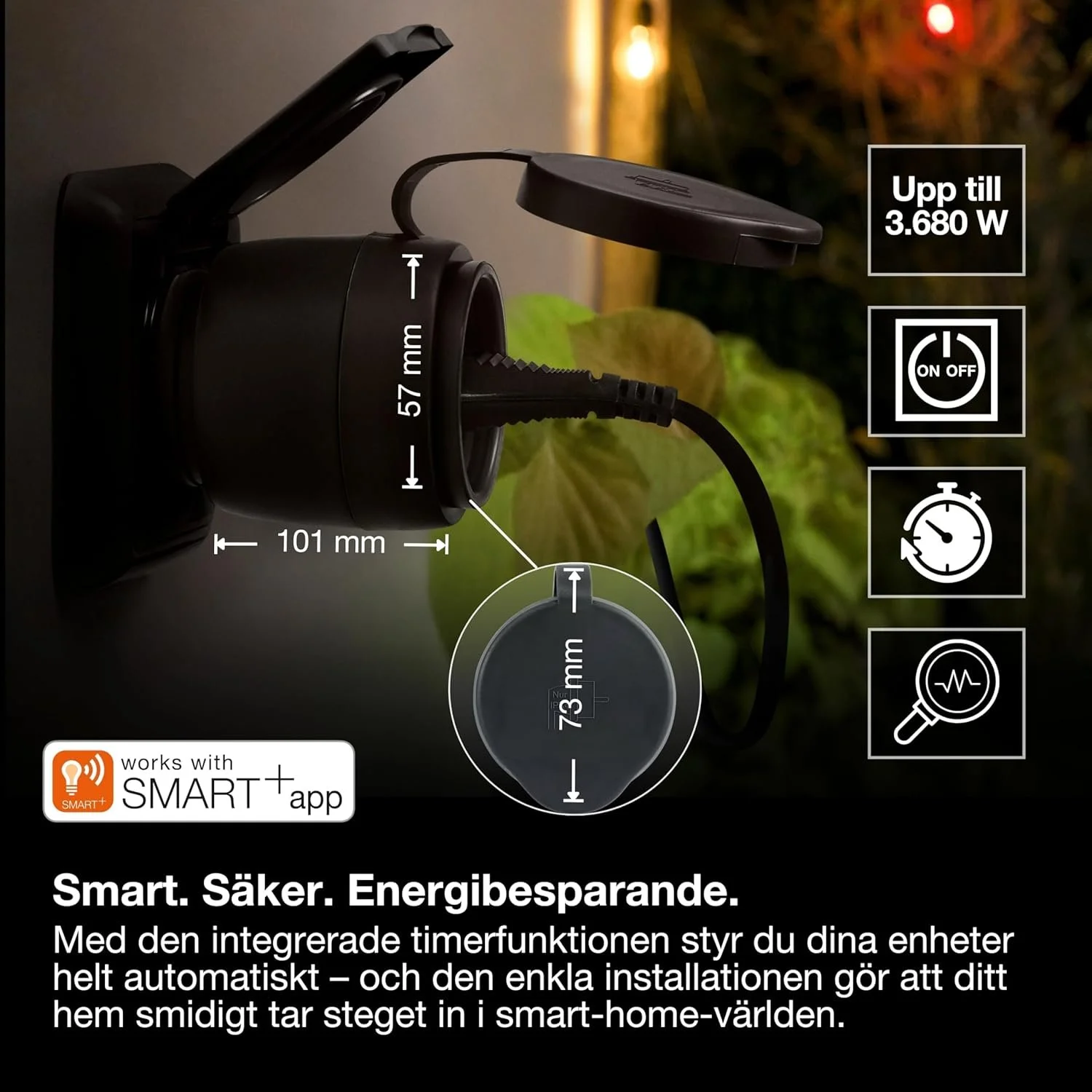 Розетки уличные умные OSRAM SMART+ WiFi Matter 3680 Вт 16 A Черный, фото №4