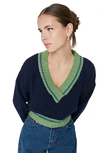 Трикотажный свитер TRENDYOL Crop, темно-синий - Фото 1