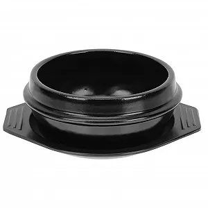 Горшок керамический с термостойким подносом для бибимбапа компактный без покрытия с ручками - Фото 1