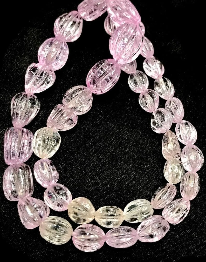 Намистини ограновані самородки МОРГАНІТУ 8X12-10X15MM, нитка довжиною 50 см, каміння для намиста та браслета, фото №1