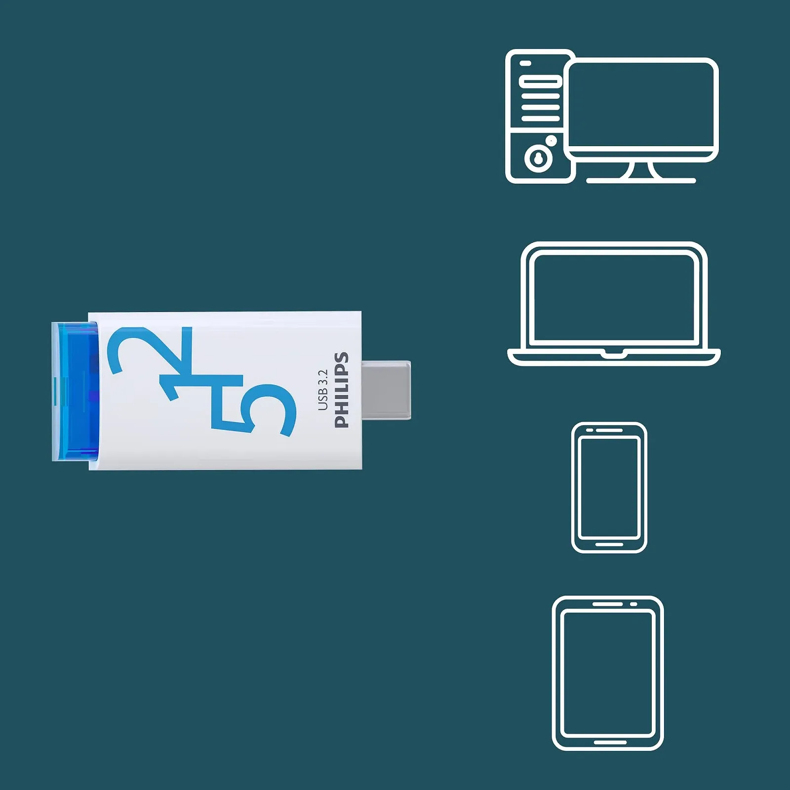 USB-флеш-накопичувач Philips Click Edition 512GB USB-C USB 3.2 Gen 1 White/Blue, фото №6 USB-флеш-накопичувач Philips Click Edition 512GB USB-C USB 3.2 Gen 1 White/Blue, фото №6