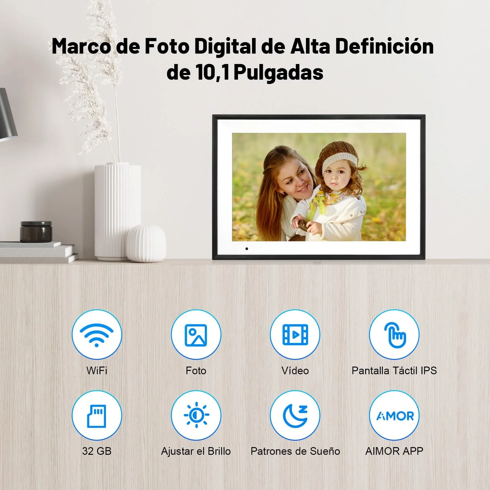 Цифровая фоторамка AEEZO 10.1 дюйма 1280 x 800 IPS HD Touchscreen 32 GB White Clip, фото №3