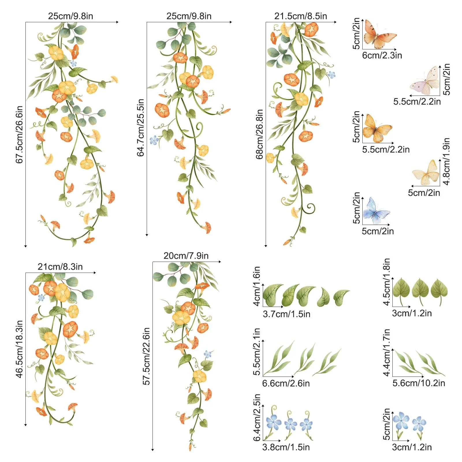 Наклейка на стіну Supzone Flowers Жовта квітка в'юнка 125 x 85 см, фото №5