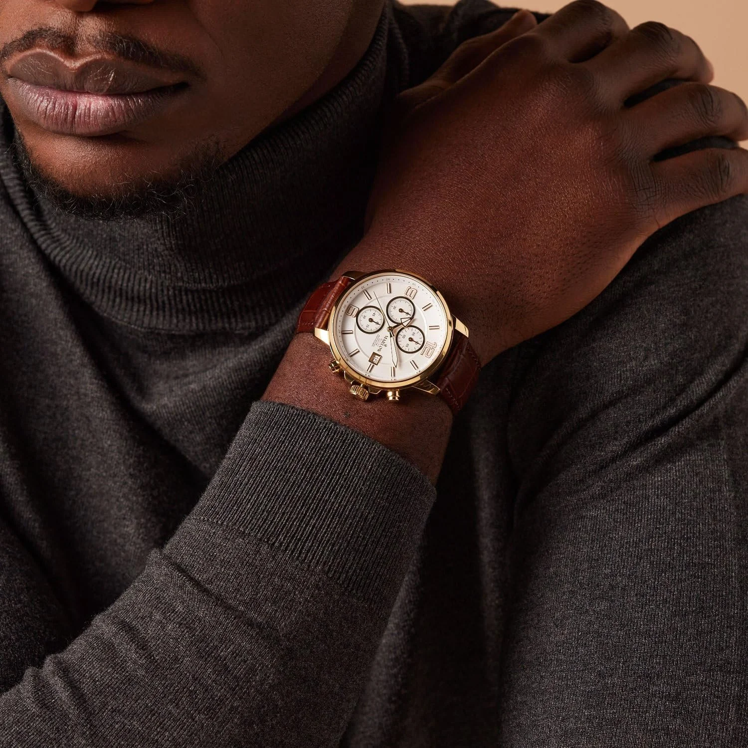 Мужской Хронограф Lucardi Marlow Miller Наручные часы с кожаным ремешком Коричневый 42 мм, фото №5 Мужской Хронограф Lucardi Marlow Miller Наручные часы с кожаным ремешком Коричневый 42 мм, фото №5