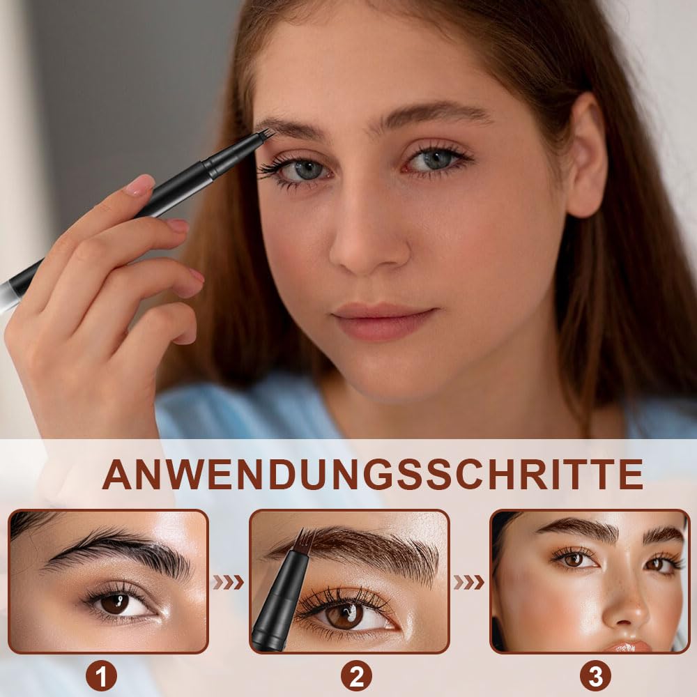 Олівець для брів 3D Водостійкий 4-зубчастий Кінчик Коричневий, фото №4