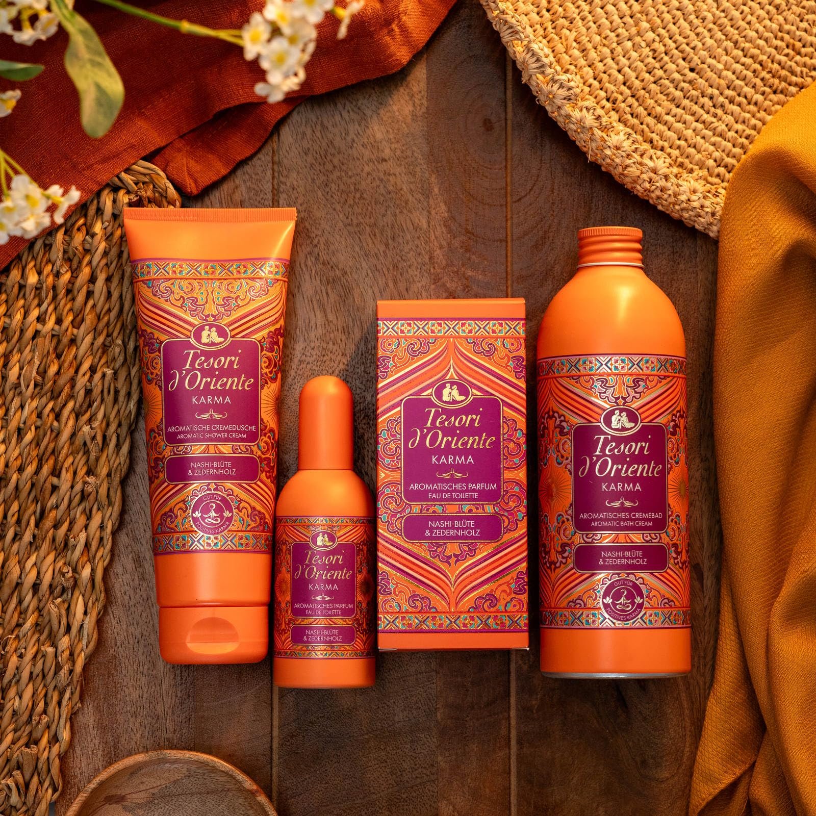 Набір для душу та ванни Tesori d'Oriente Karma Ароматичний крем-гель та крем-піна Лимон, бергамот і кедр, фото №8