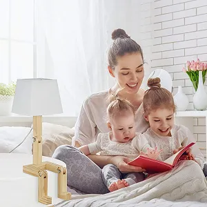 Настільна лампа Relaxdays Robot дерев'яна регульована біла synthetic.ua - Фото 1