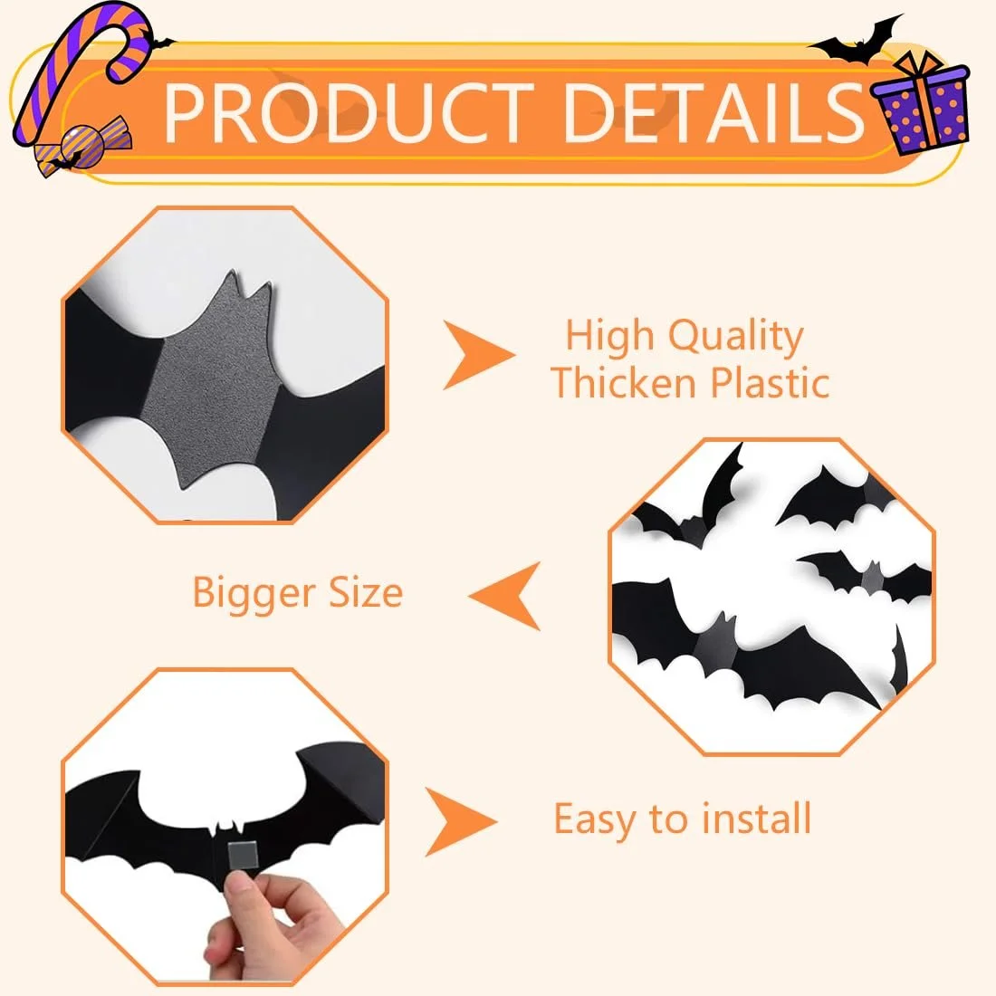 Наклейки на стіну Quesuc Halloween Bat 3D 12 шт. Black, фото №3 Наклейки на стіну Quesuc Halloween Bat 3D 12 шт. Black, фото №3