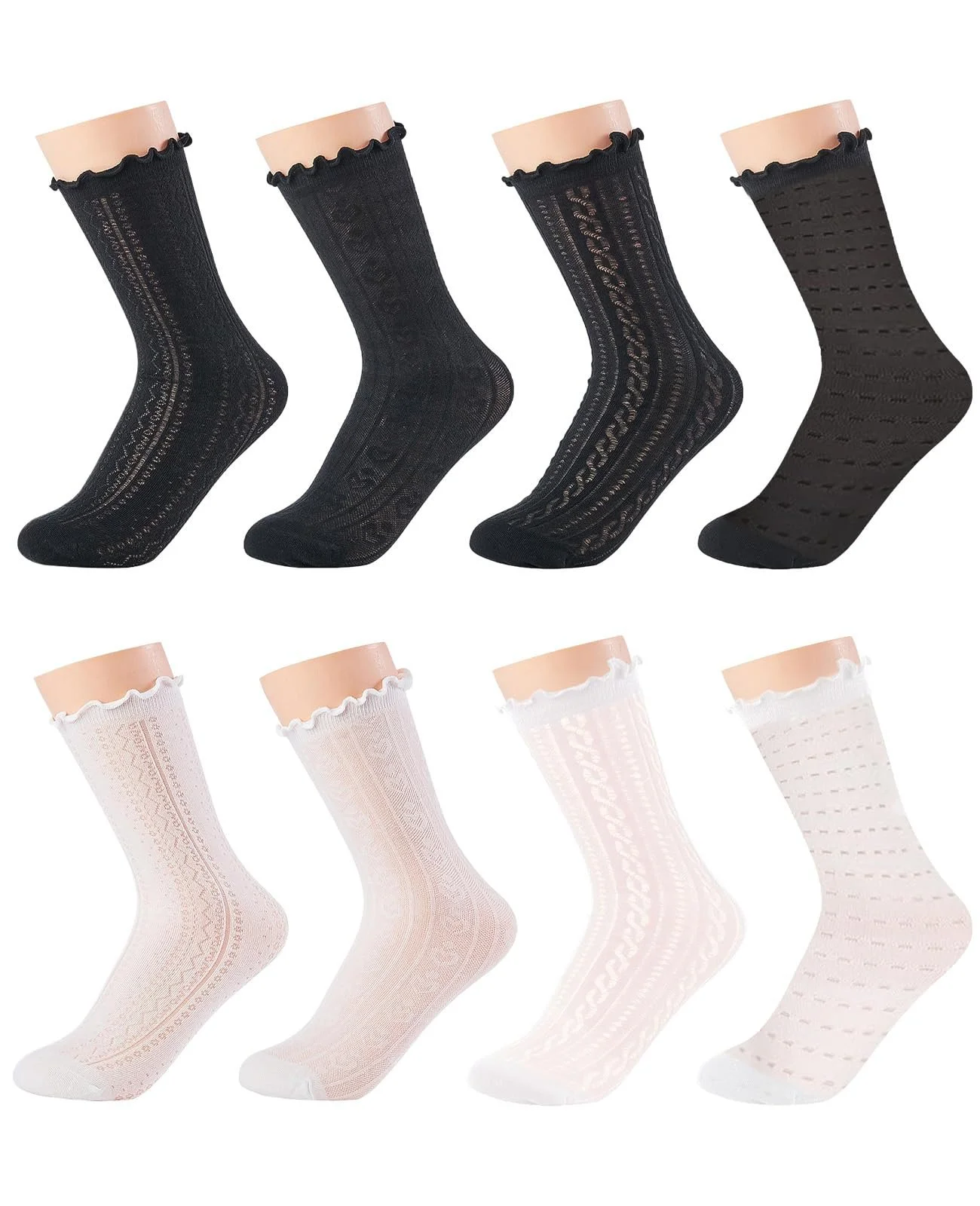 Носки с рюшами (8 пар) Женские Черно-белые, фото №1 Носки с рюшами (8 пар) Женские Черно-белые, фото №1