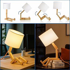 Настільна лампа BarcelonaLED Nordic Wood Robot Doll White Fabric Lampshade E27 synthetic.ua - Фото 1