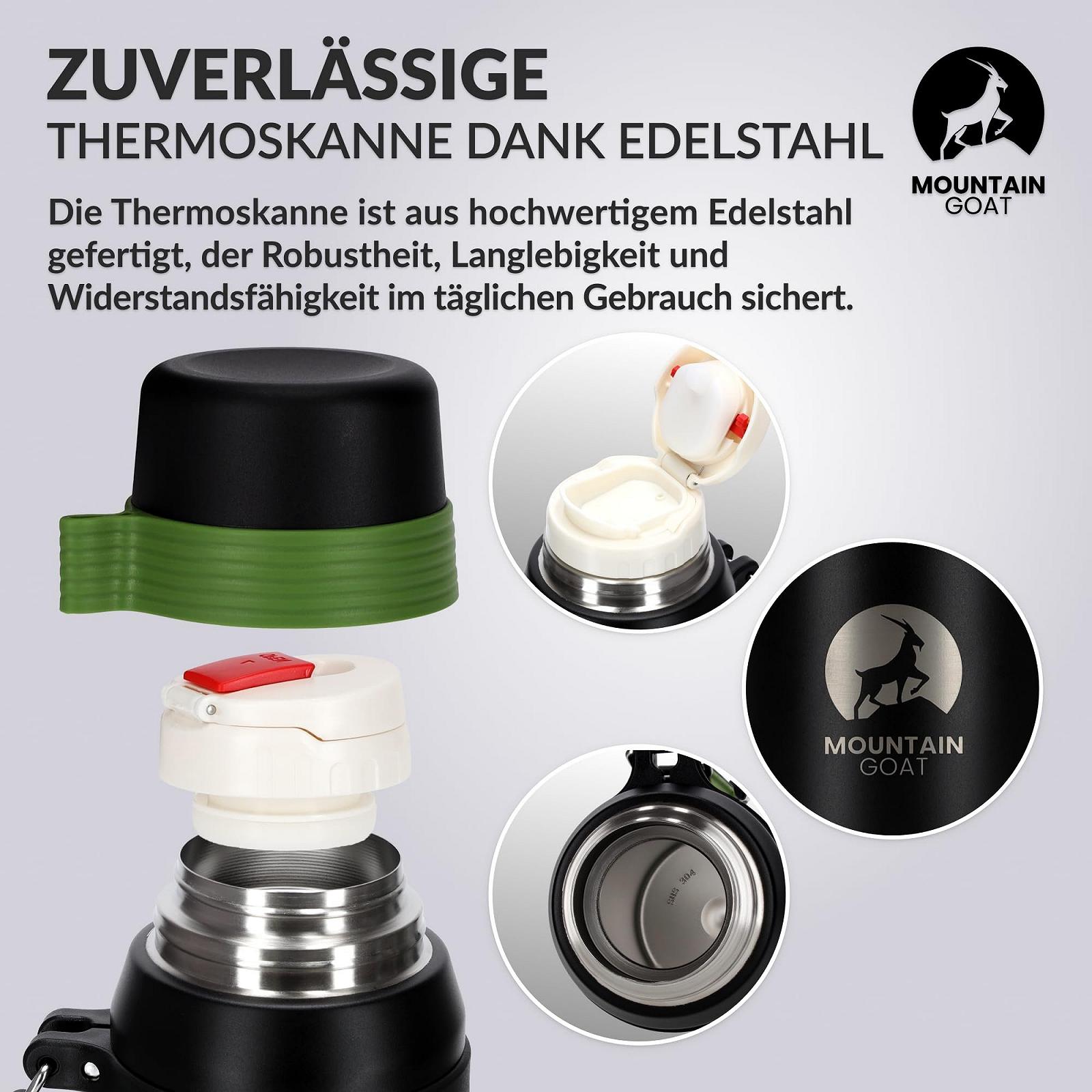Термос MOUNTAIN GOAT XXL 2 l нержавіюча сталь, з ручкою, 24 години тепла, 48 годин холоду, герметичний, чорний/зелений, фото №4 Термос MOUNTAIN GOAT XXL 2 l нержавіюча сталь, з ручкою, 24 години тепла, 48 годин холоду, герметичний, чорний/зелений, фото №4
