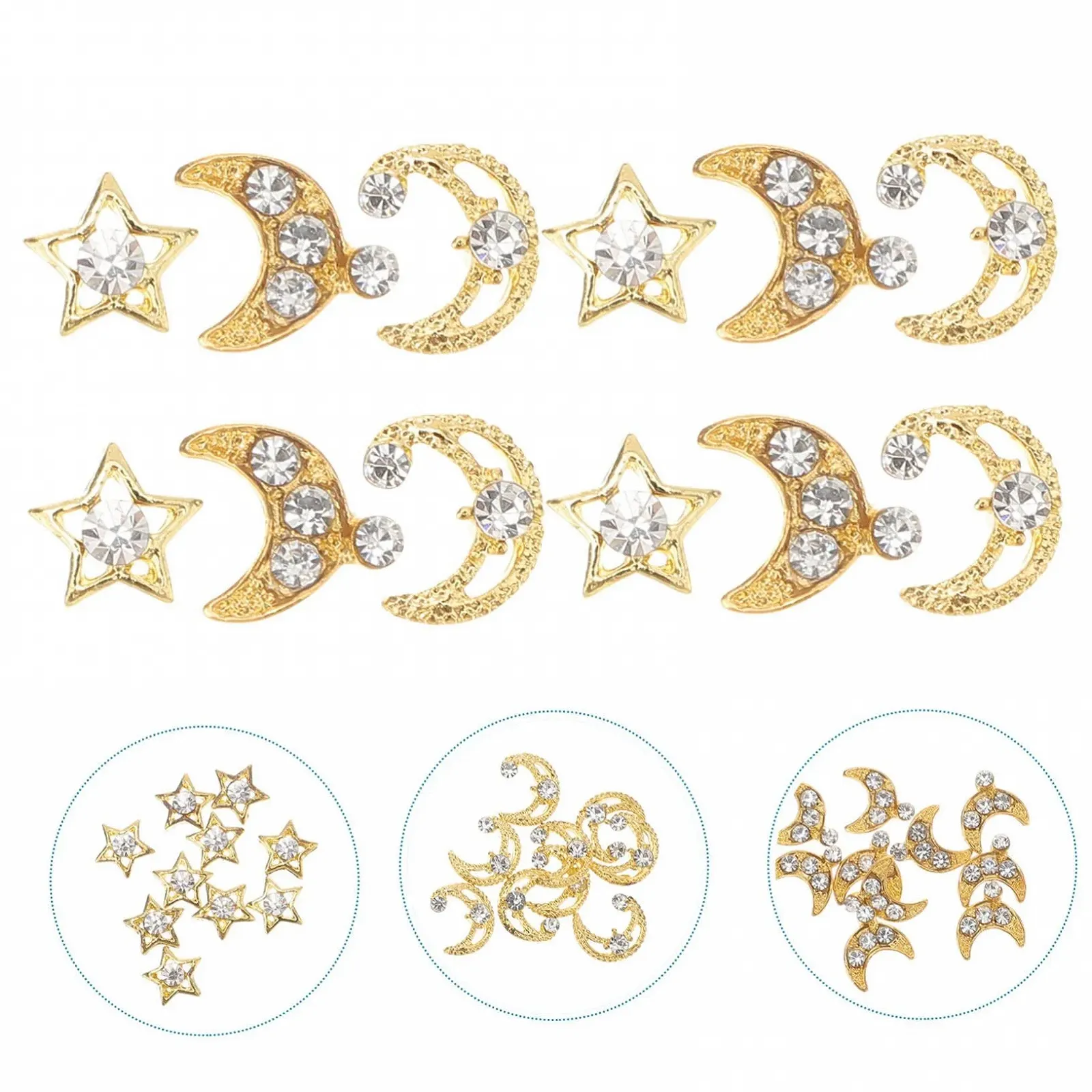 Подвески для ногтей Металл Луна Звезда, 30 шт, фото №4