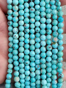Бусины круглые из натуральной бирюзы гладкие 5-5.5 мм, нить длиной 9 дюймов бусины из драгоценных камней для ожерелья и браслета - Фото 1