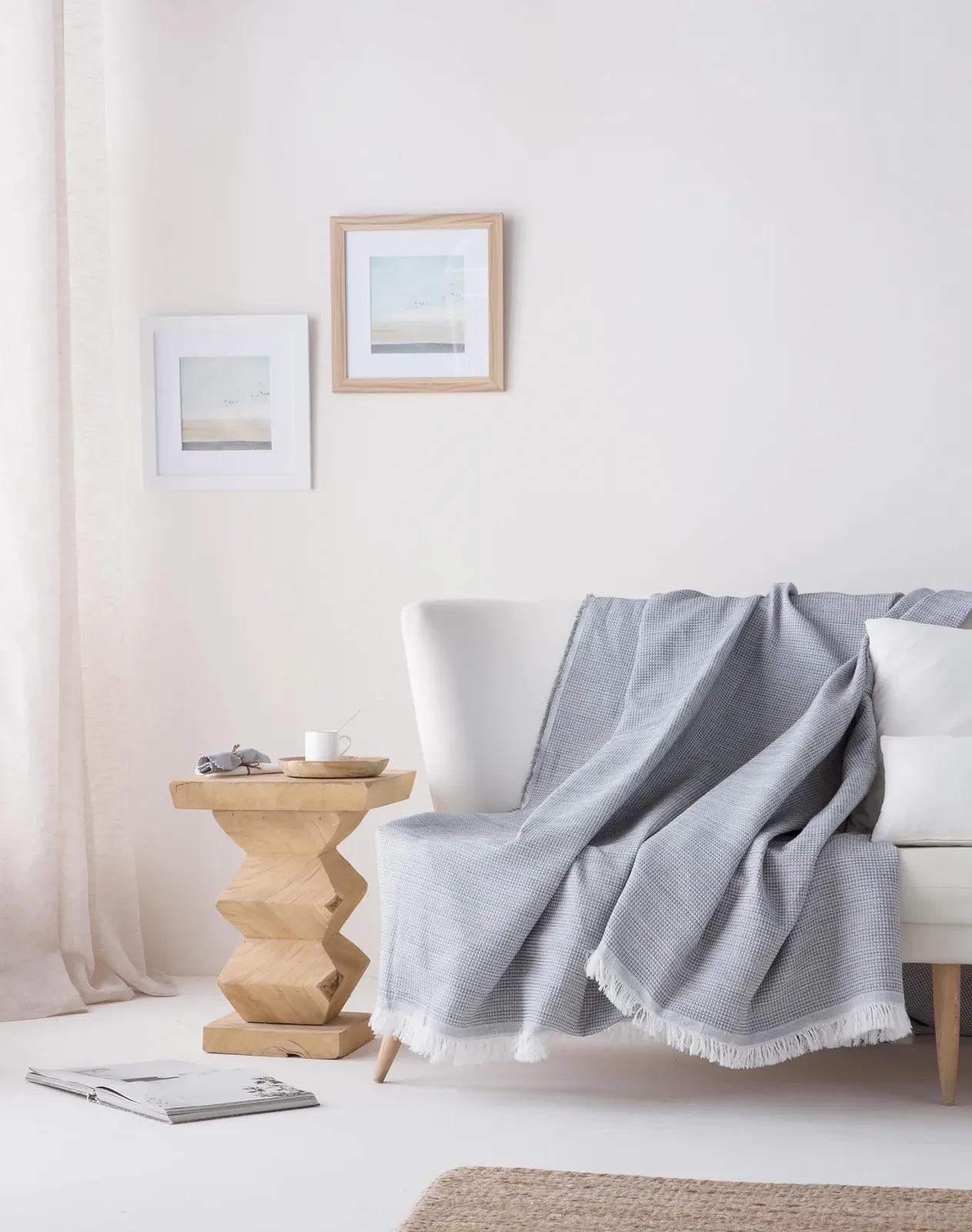 Покривало Gamusi Багатоцільове для ліжка, дивана, плед, м'яке та дихаюче, бавовна, бджолине гніздо, 180 x 140 см, сірий, фото №4
