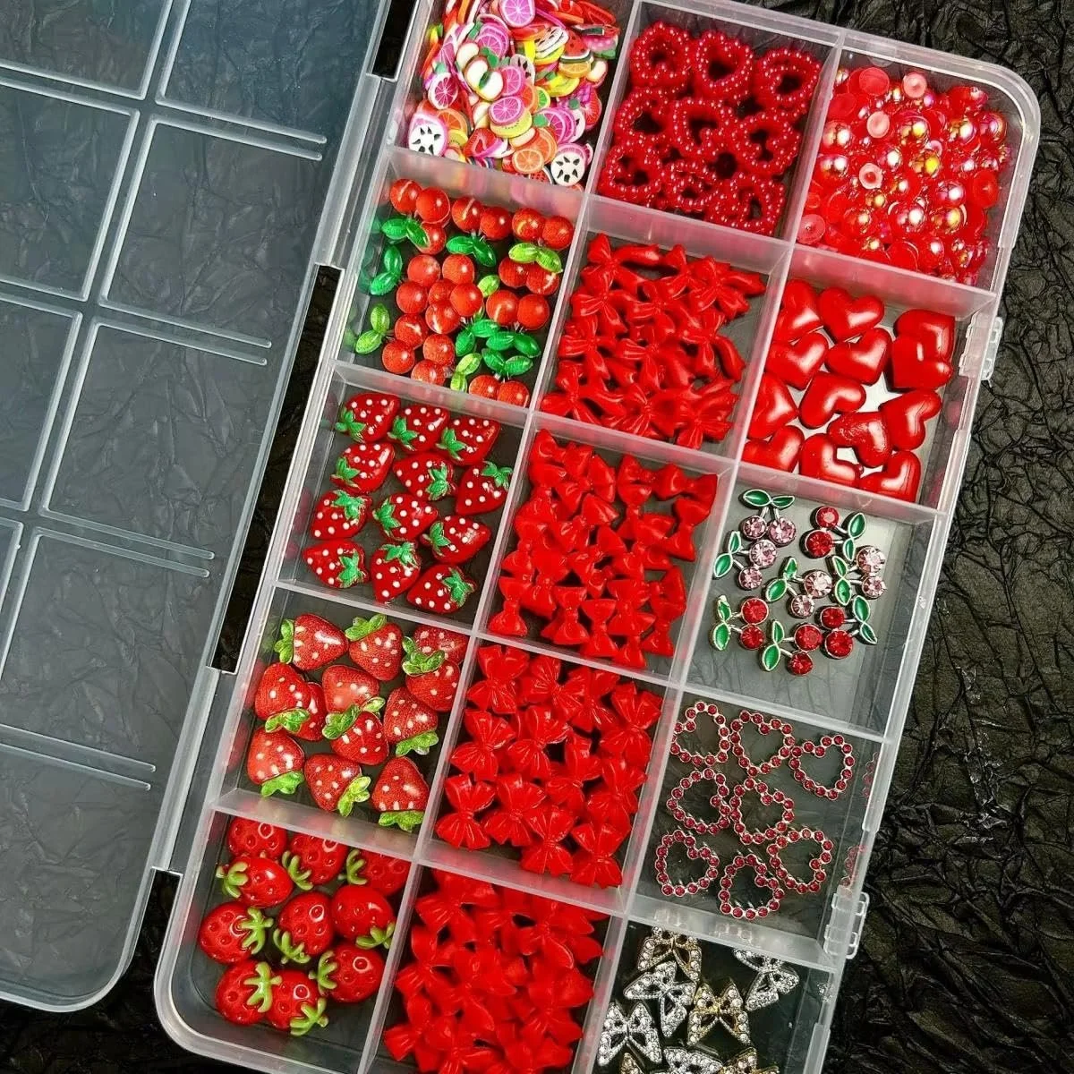3D Украшения для ногтей Клубника Вишня Бантик Сердце Бабочка Аксессуары для ногтей Красный, фото №9