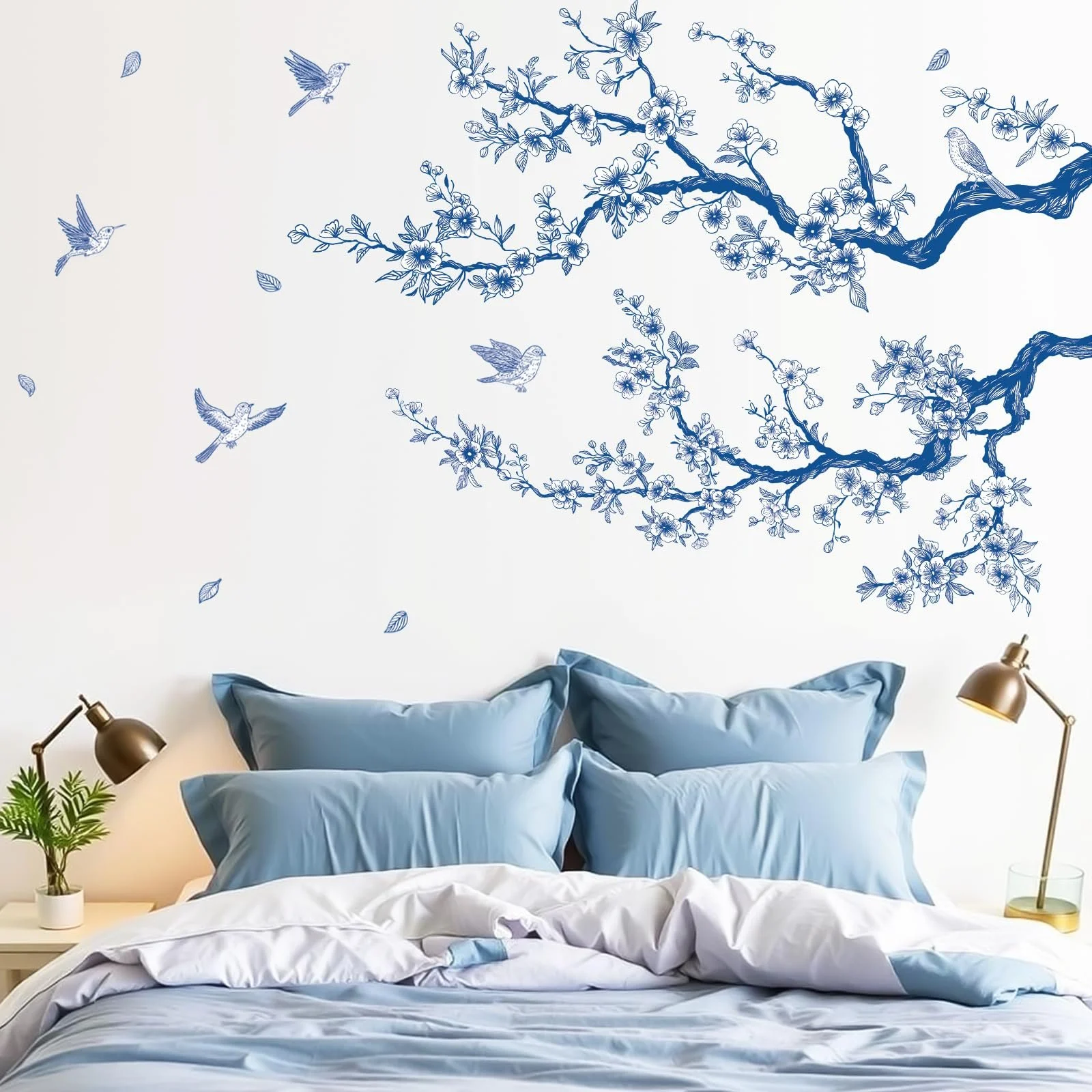 Наклейка на стіну SHUCHING Гілка дерева з блакитними квітами Самоклеюча, фото №1 Наклейка на стіну SHUCHING Гілка дерева з блакитними квітами Самоклеюча, фото №1