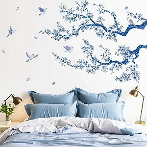 Наклейка на стіну SHUCHING Гілка дерева з блакитними квітами Самоклеюча - Фото 1