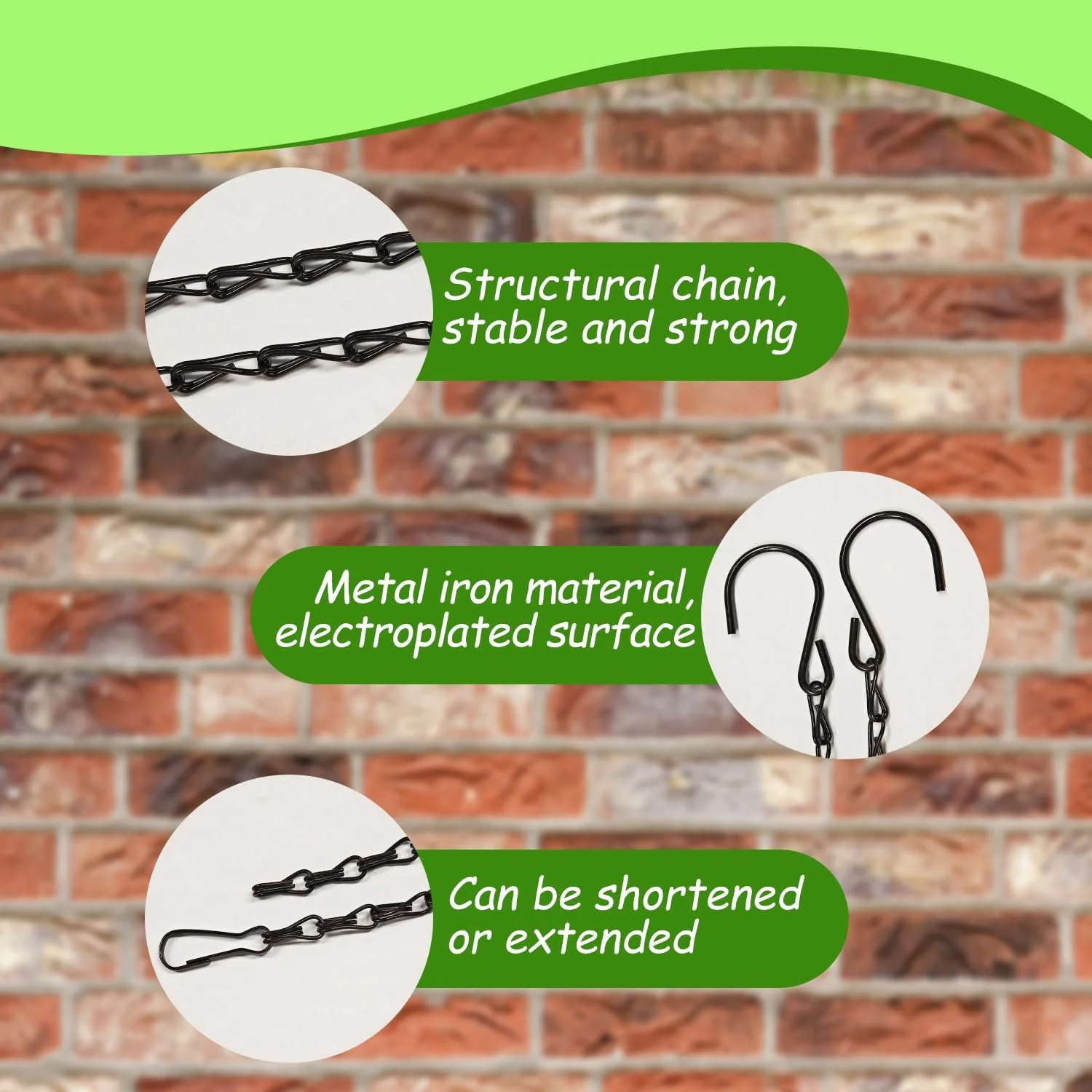 Ланцюжки для підвісних кошиків, 4 шт., 25 см, чорні, фото №3 Ланцюжки для підвісних кошиків, 4 шт., 25 см, чорні, фото №3