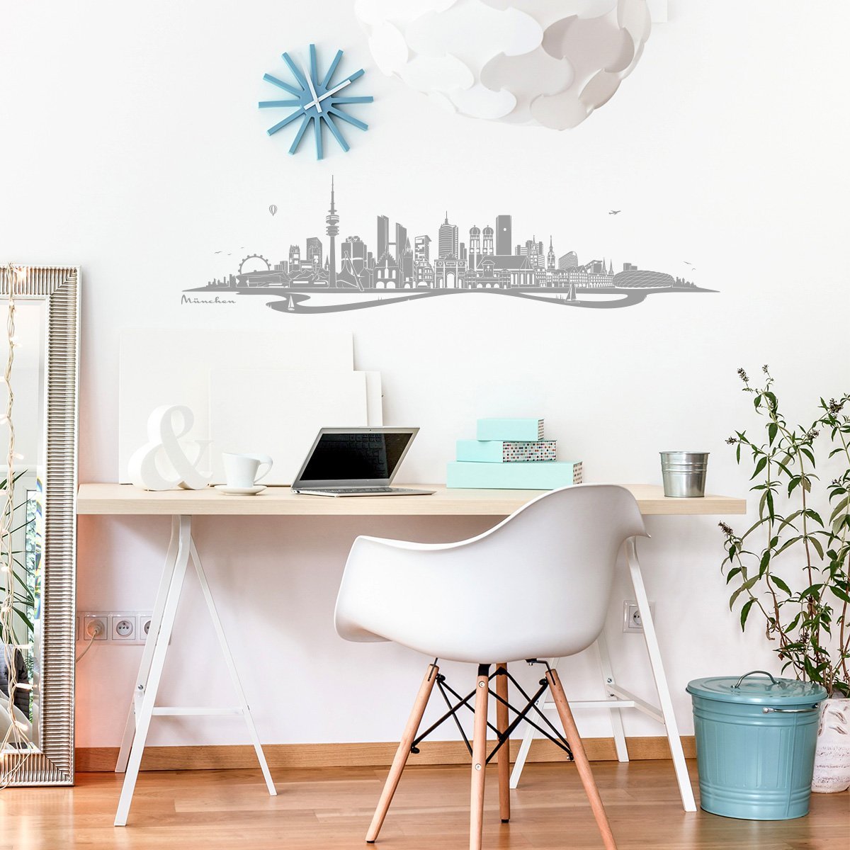 Наклейка на стіну Wandkings Munich Skyline 200 x 52 см Середньо-сіра, фото №2 Наклейка на стіну Wandkings Munich Skyline 200 x 52 см Середньо-сіра, фото №2