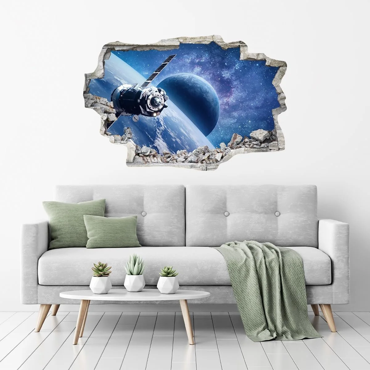 Наклейка на стіну DW000100 Космос Супутник та Земля Сірий камінь 105 x 70 см, фото №2