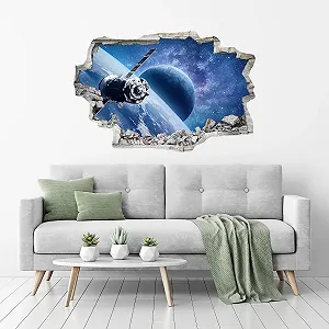 Наклейка на стіну DW000100 Космос Супутник та Земля Сірий камінь 105 x 70 см synthetic.ua - Фото 1