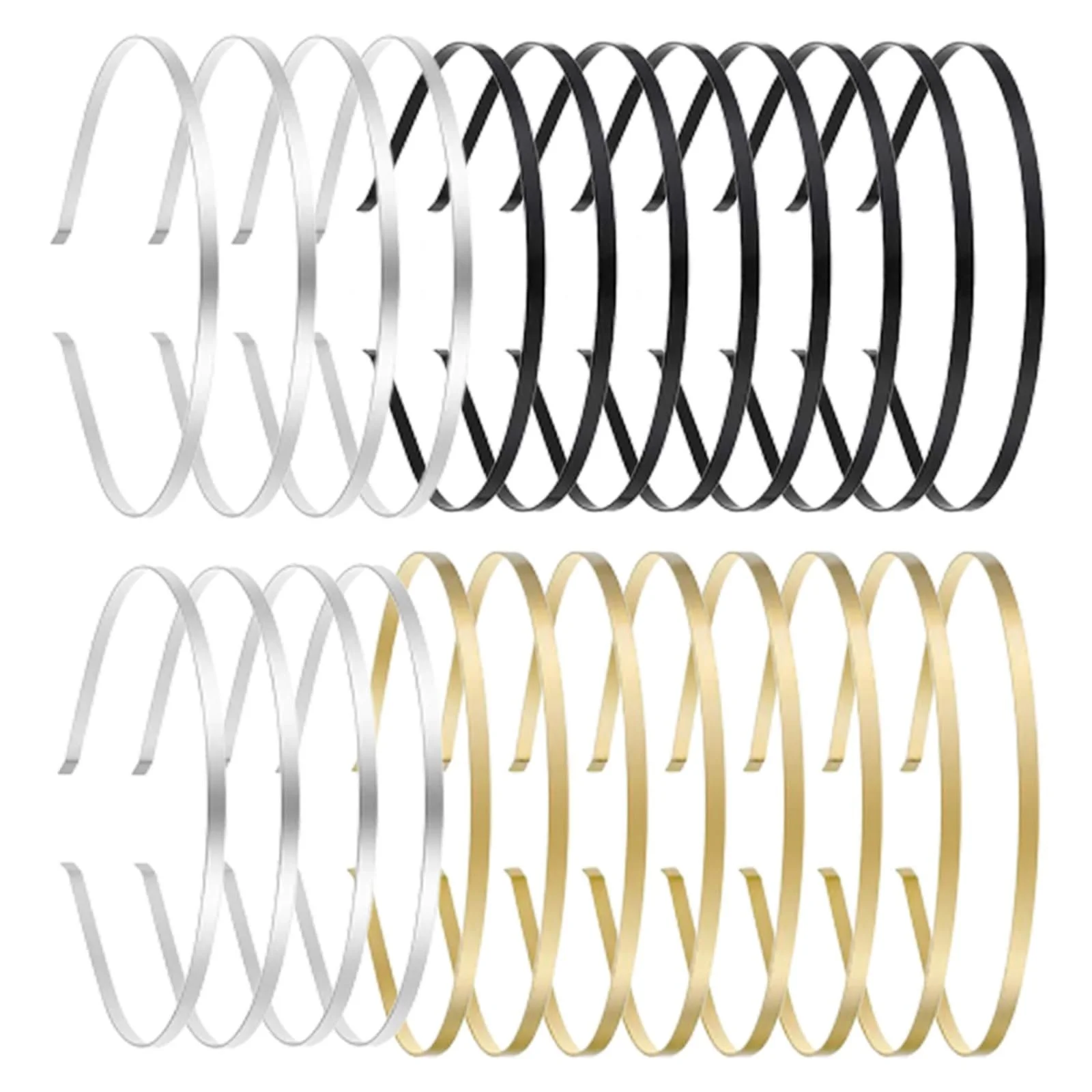 Обруч Металлический 8 x Золотой + 8 x Серебряный + 8 x Черный, фото №1