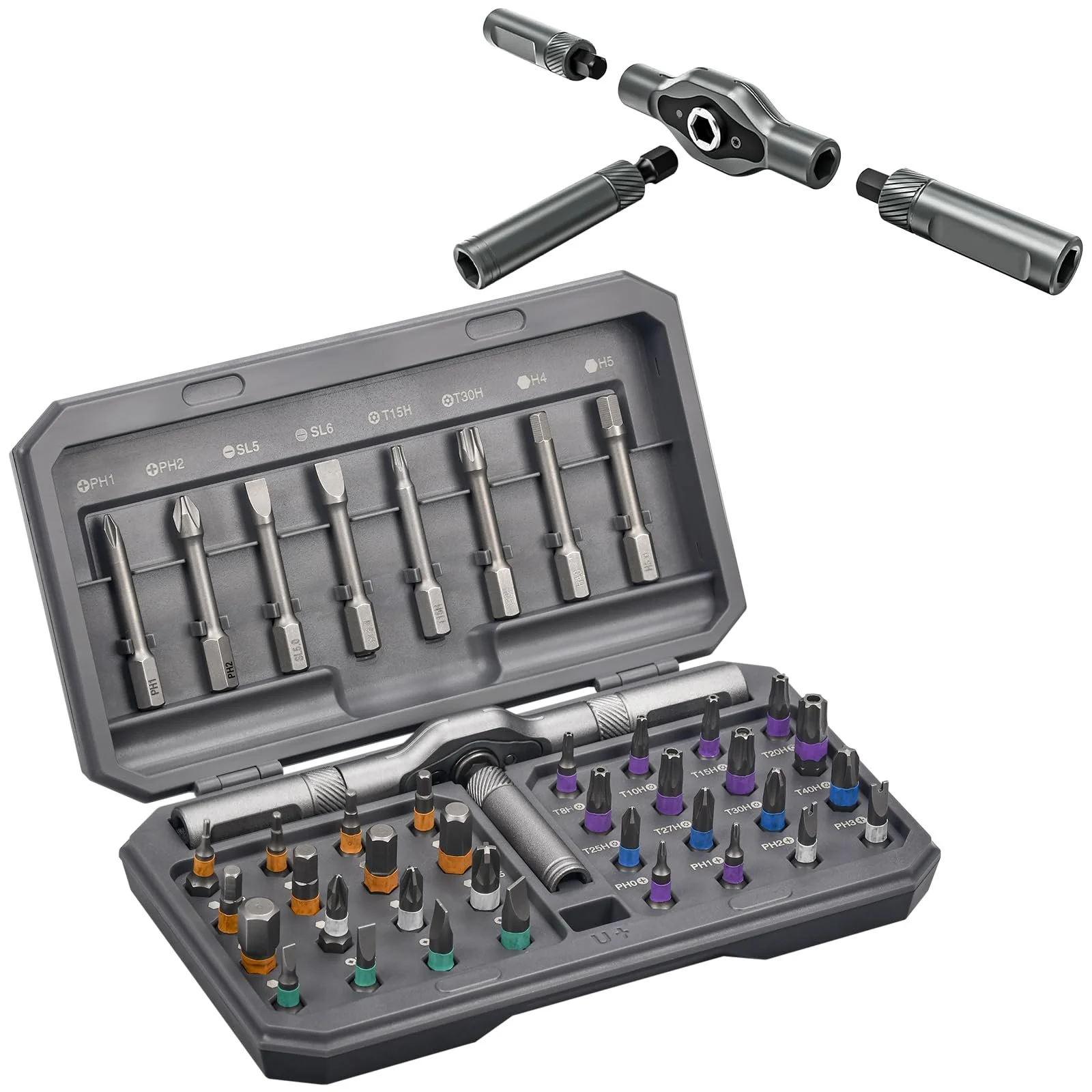 Набір магнітних викруток 42 в 1 з реверсивною T-подібною ручкою та бітами S2, фото №1