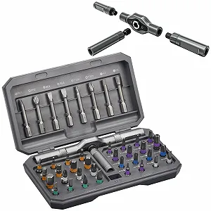 Набір магнітних викруток 42 в 1 з реверсивною T-подібною ручкою та бітами S2 - Фото 1