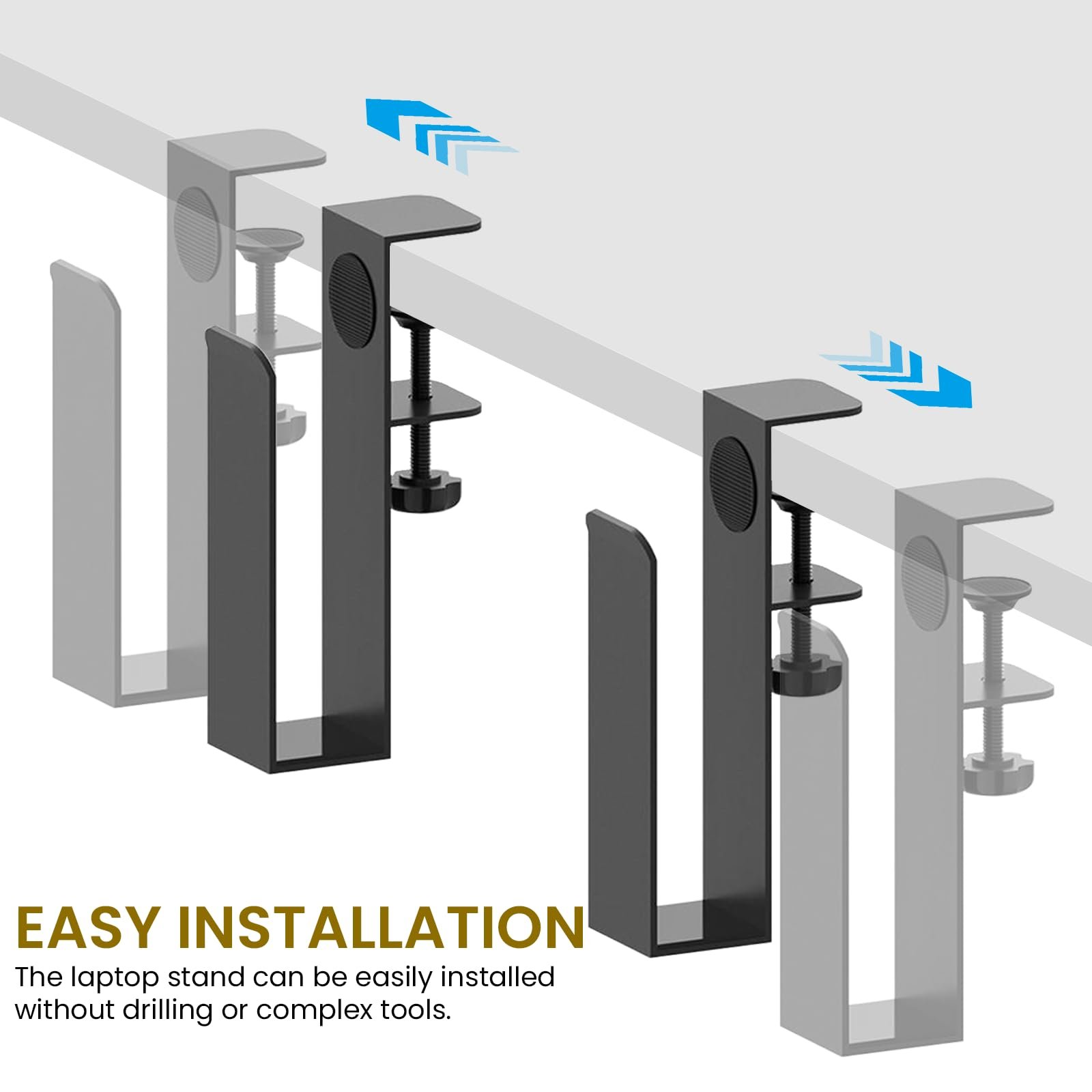 Держатель для ноутбука на стол Generic Подвесной для стола, вертикальная подставка для ноутбука, место для хранения на столе, металлический держатель для ноутбука без сверления Black, фото №4