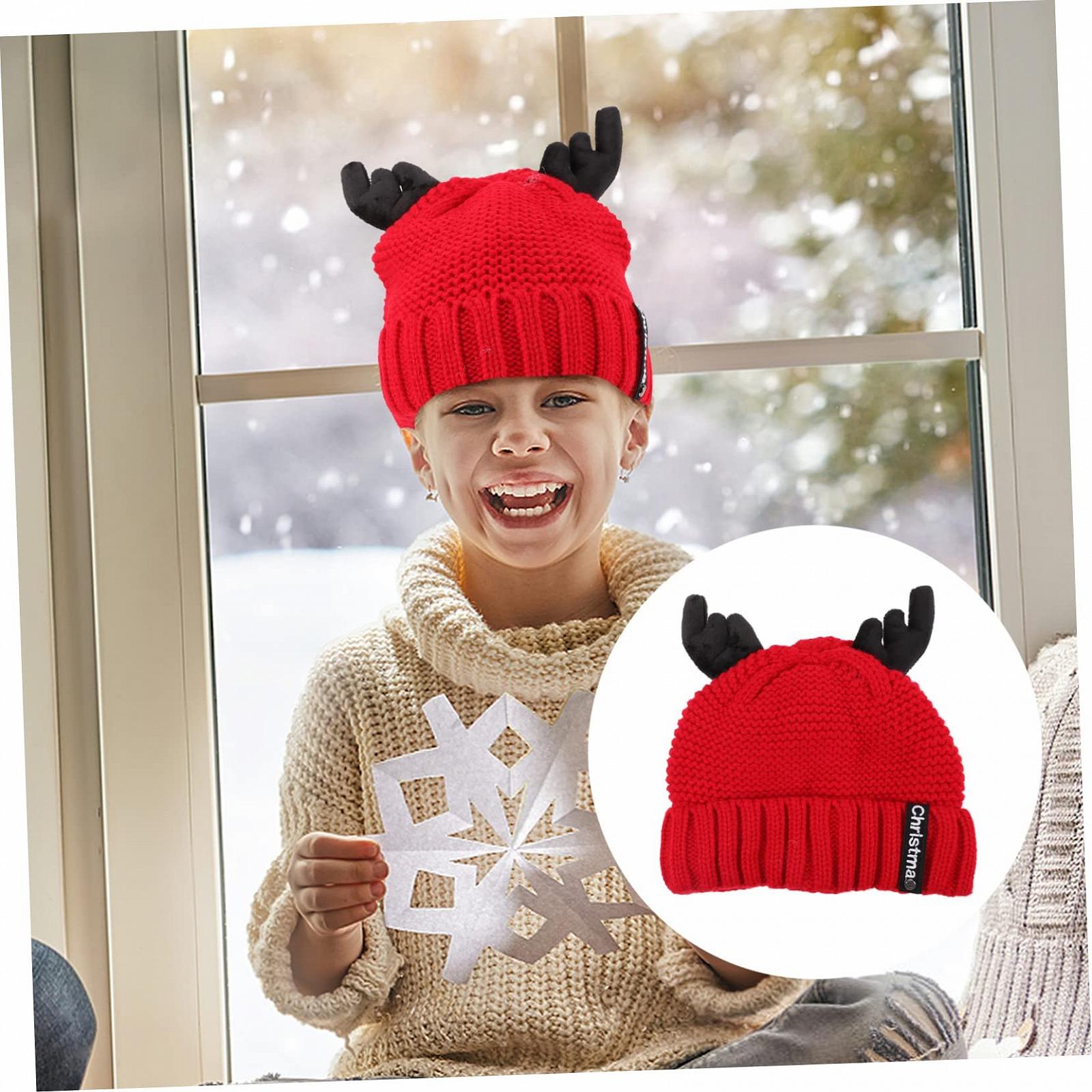 Вязаная шапка LIFKOME Рождественская Теплая шерстяная пряжа Красный, фото №6