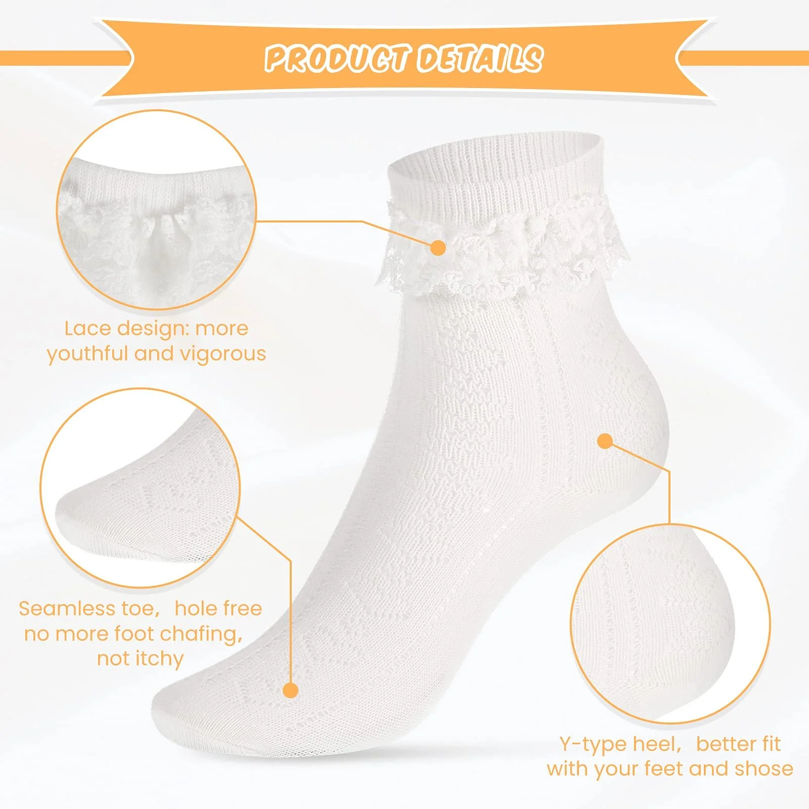 Носки Boyiee Кружевные белые гольфы с оборками, носки принцессы для женщин и девушек, фото №3