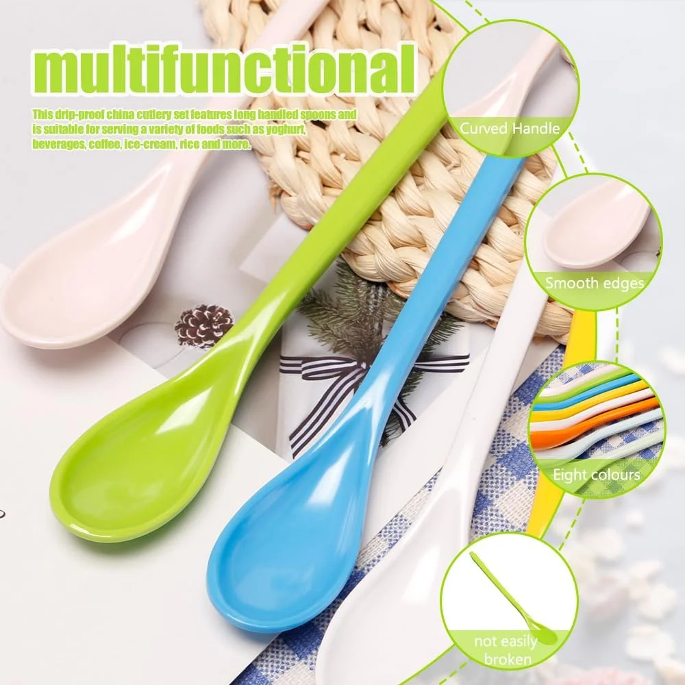 Набір 8 довгих ложок, кольоровий, фото №3