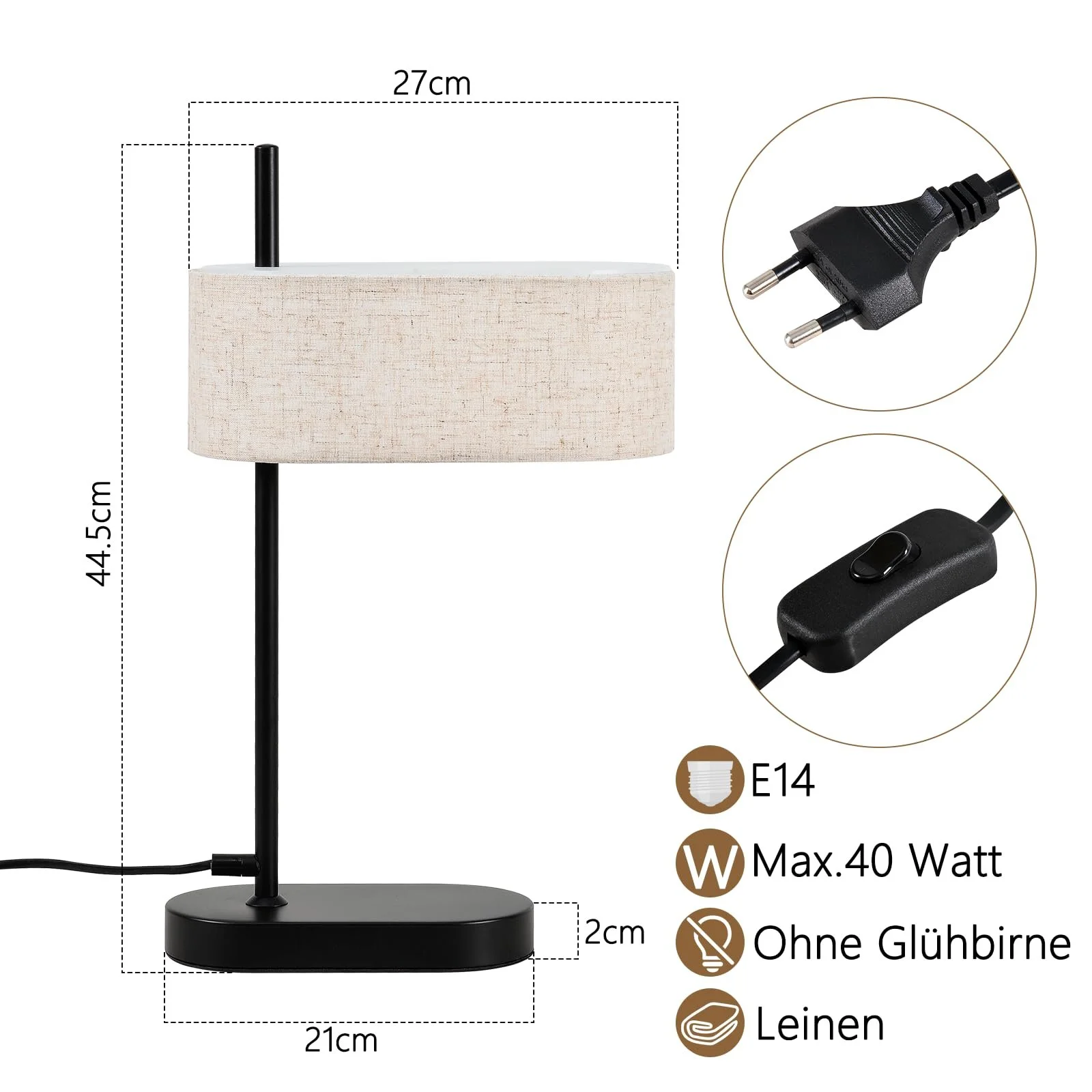 Настільна лампа CBJKTX Bedside Lamp Vintage E14 набір із 2 шт. чорна, фото №8