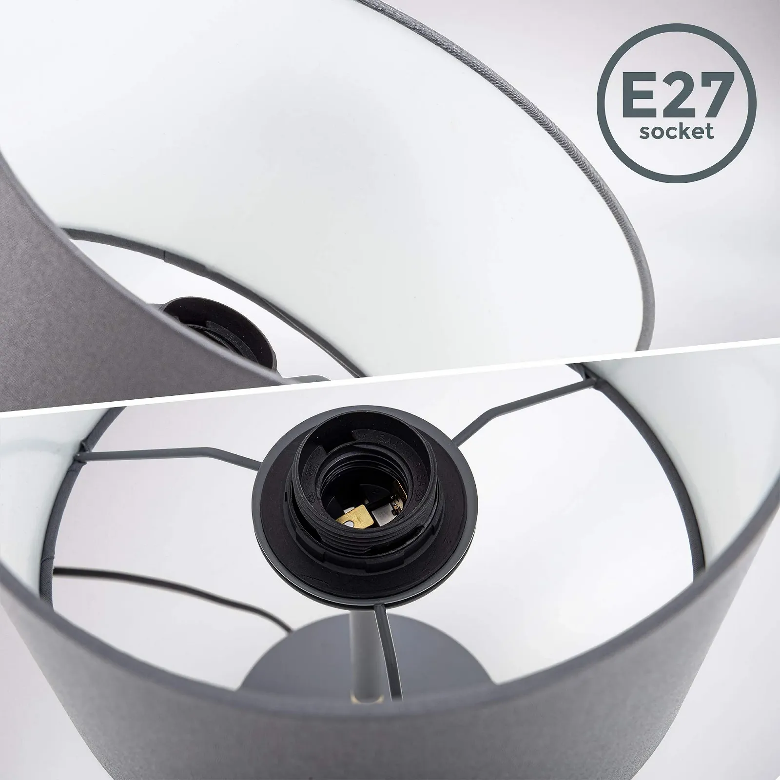 Настільна лампа B.K.Licht Тканинний абажур Сіра E27 20 см, фото №3