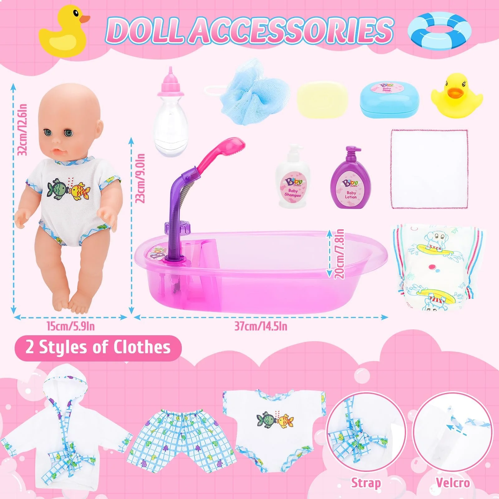 Лялька deAO Набір для купання 33 см Інтерактивна для купання, фото №6