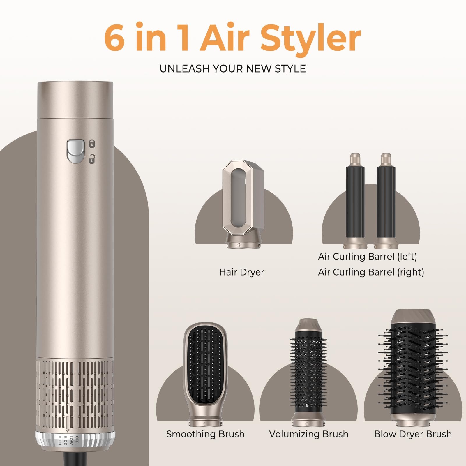 Фен-щетка MogaWave Airstyler Pro 1000 W 60000 RPM 6 в 1, фото №2 Фен-щетка MogaWave Airstyler Pro 1000 W 60000 RPM 6 в 1, фото №2