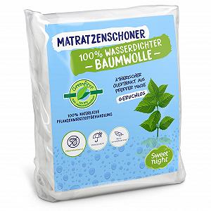 Наматрацник SWEET NIGHT Greenfirst 80 x 190/200 см, оброблений рослинним засобом, водонепроникний, протикліщовий, 100% бавовняний фліс, тихий та дихаючий - Фото 1