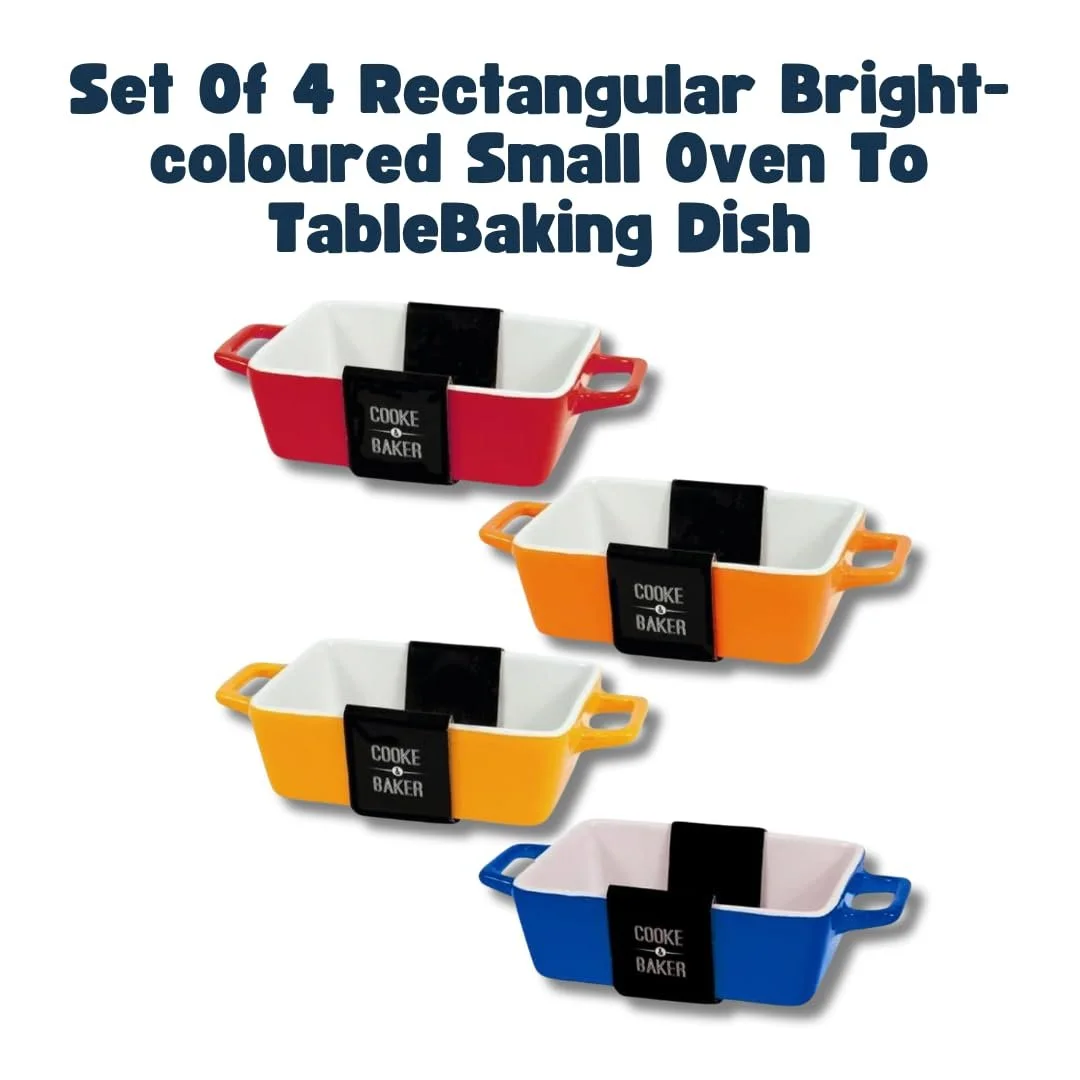 Набор форм для запекания Cooke and Baker 4 шт прямоугольные керамические 5х10х12 см разноцветные, фото №2