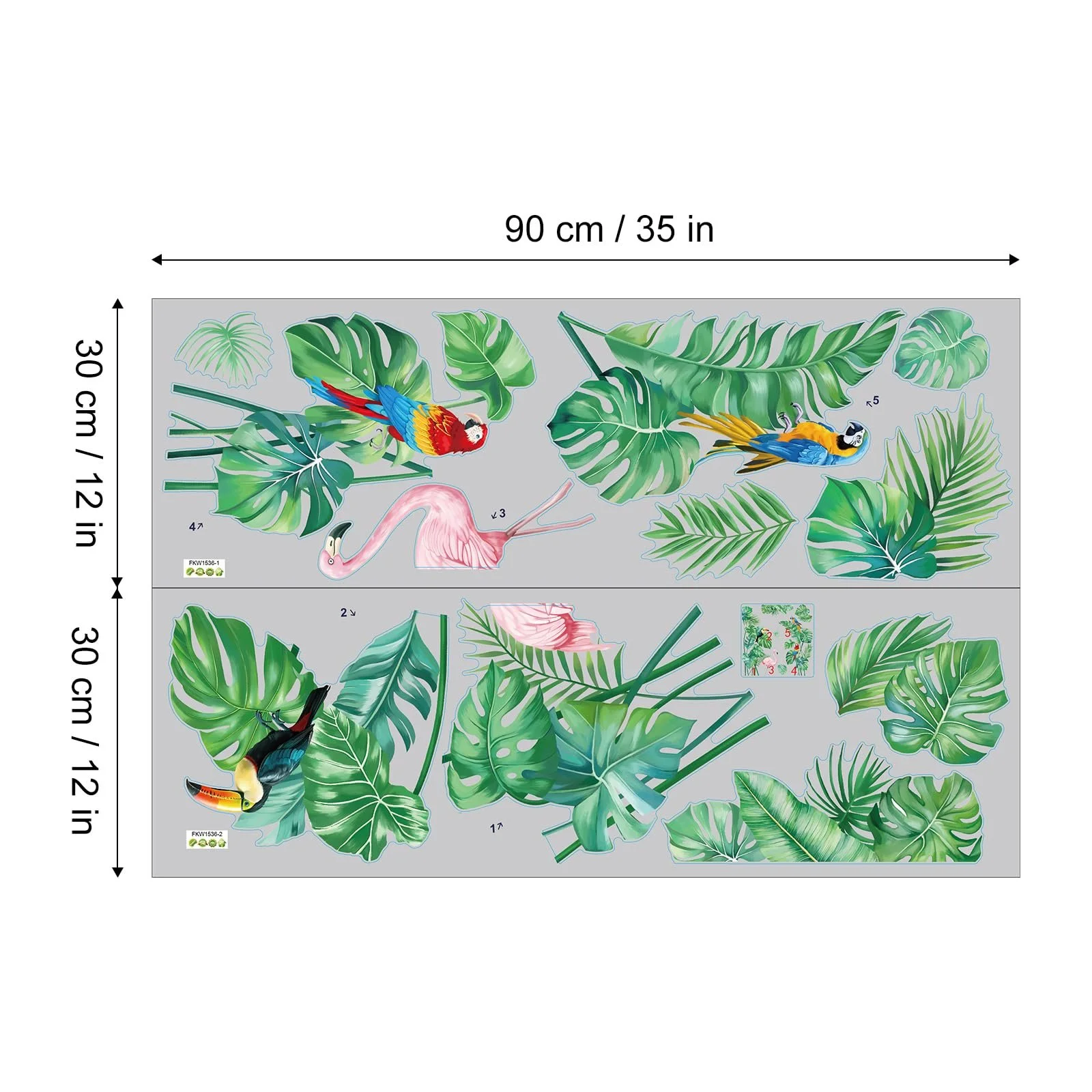 Наклейки на стіну Тропічне листя Пальма Папуга Фламінго Зелені, фото №5