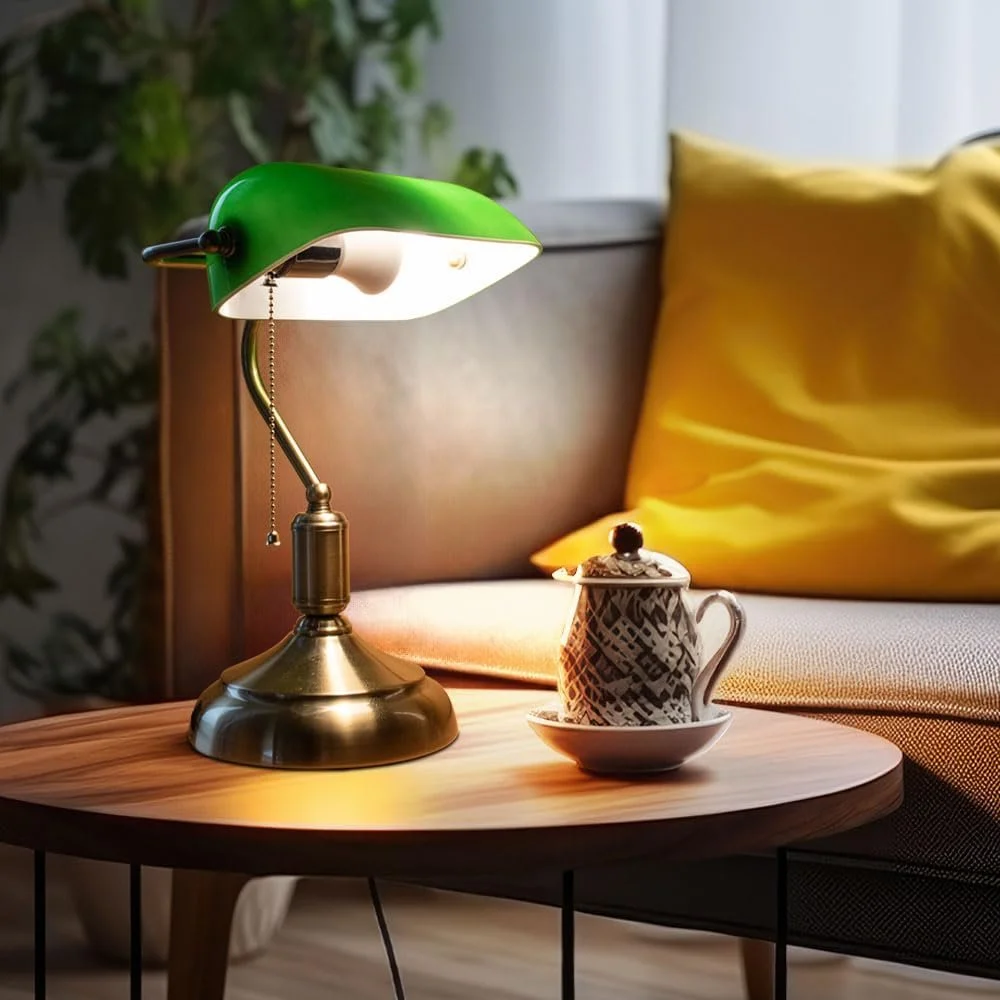 Настільна лампа банкіра Retro 1x E27 26 x 18 x 36 см Зелена, фото №5