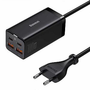 Мережевий зарядний пристрій Baseus GaN3 Pro Desktop Powerstrip AC+2U+2C 100W EU Black With Mini White Cable Type-C to 100W(20V/5A) 1m - Фото 1