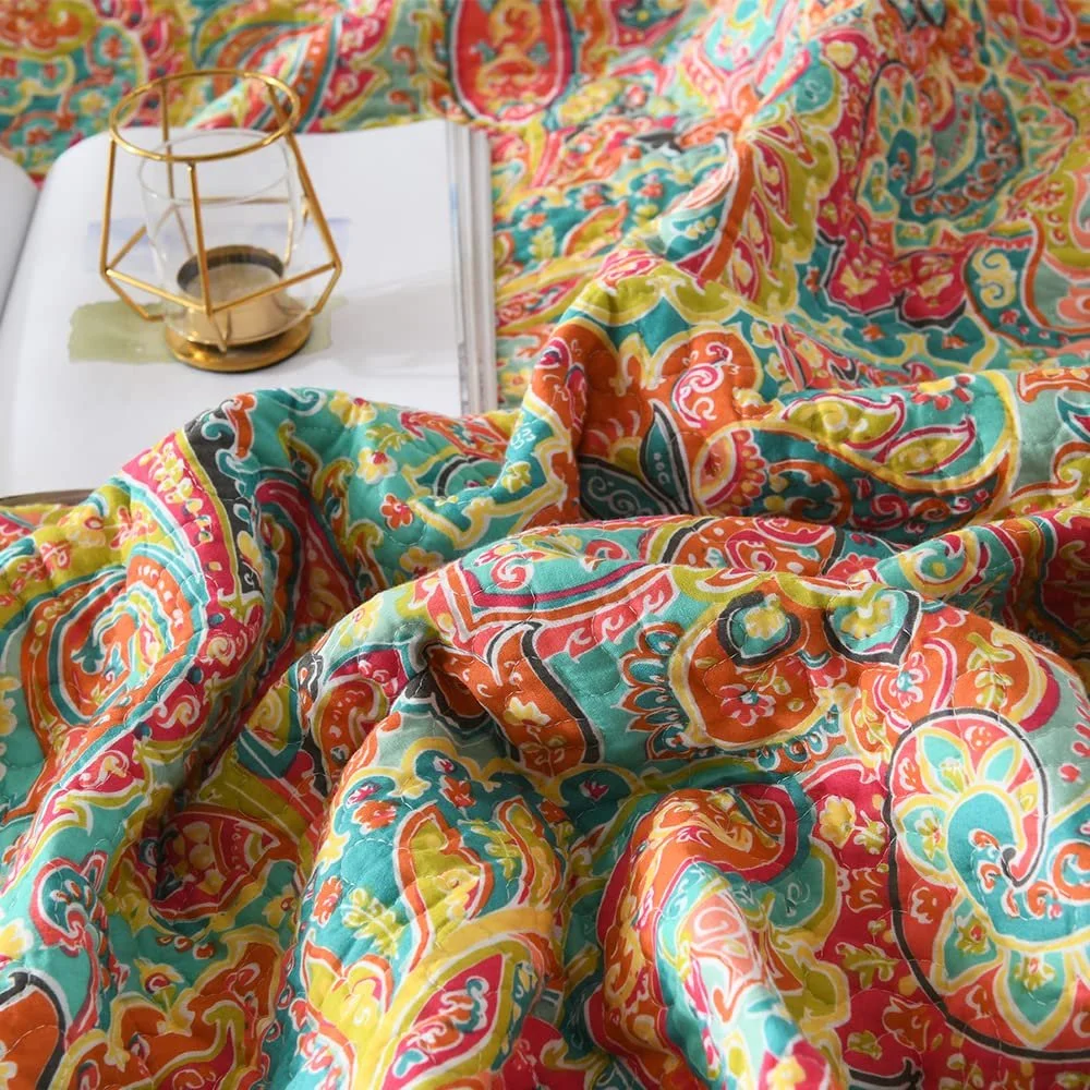 Покрывало Хлопок ENASAL Цветочный узор Пейсли 220 x 240 см с 2 наволочками, фото №8