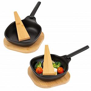 Сковорода-гриль bremermann Stoneware с бамбуковыми подставками и бамбуковыми скребками (черный, набор из 2 шт.) - Фото 1