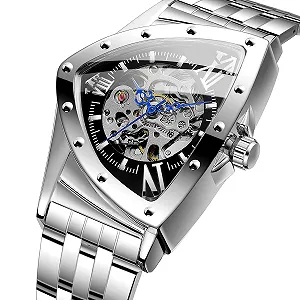 Мужские часы FORSINING Skeleton Hollow Automatic Iridescent Retro Triangle, водонепроницаемые до 30 м synthetic.ua - Фото 1